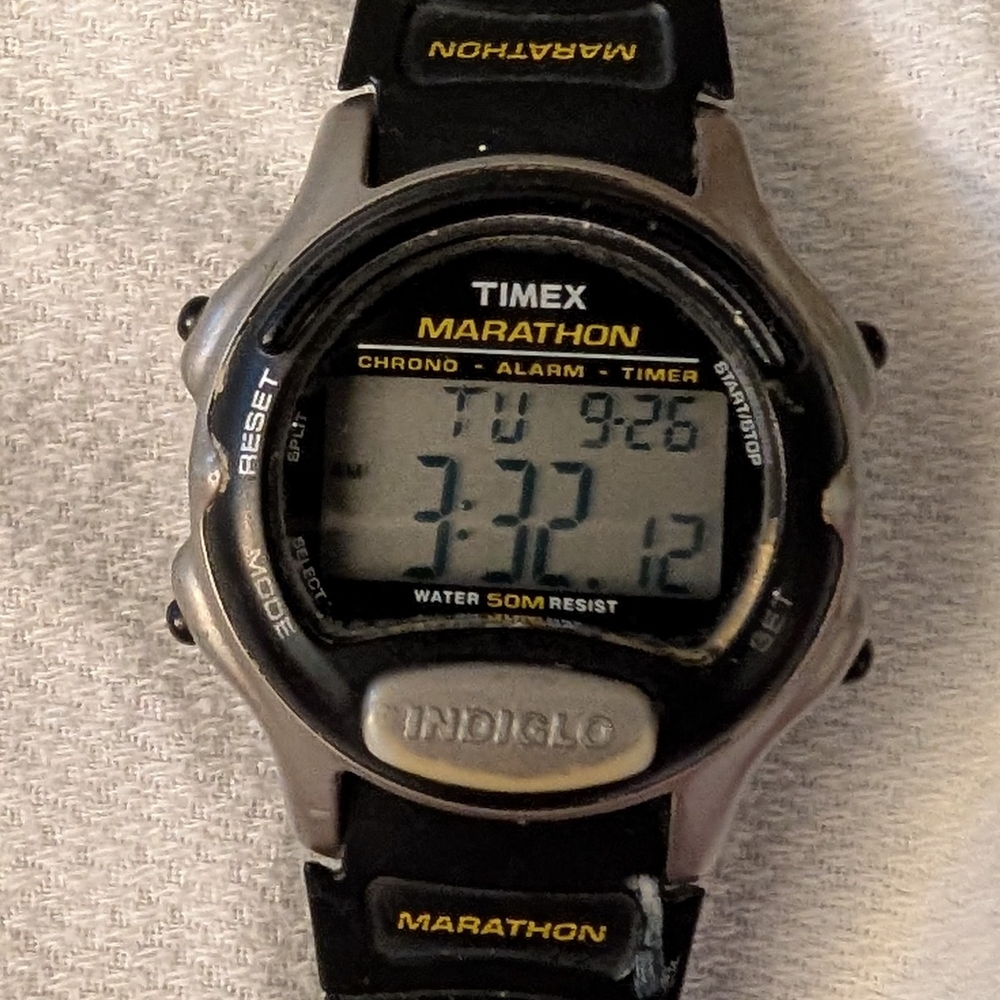 Ema Timex Marathon Black and Silver Digital Watch Chrono